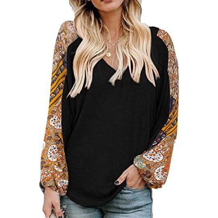 Långärmad T-shirt För Damer Med Print Med Blommönster