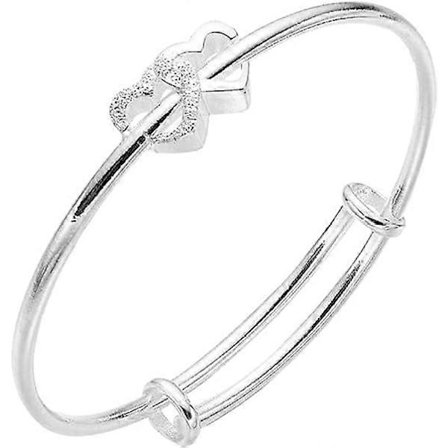 Silver Bracelet for Women Fashion Bangle Cuff Bracelet Sweet Heart Charm Adjustable Stackable Bracelet Ladies Party Wedding Jewelry Gift