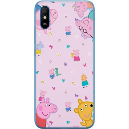 Kompatibelt Mobildeksel til Xiaomi Redmi 9AT Peppa Gris med en baby i armene, mamma gris motiv i fargerik og myk barneillustrasjon med hjerter