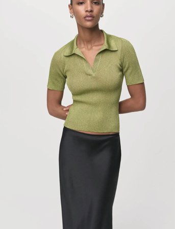 Mango Lurex Polo Neck Sweater - Green - M