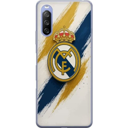 Yhteensopiva Puhelinkuori Sony Xperia 10 III Lite Real Madridin tunnus valkoisella sinisellä ja kultaisella taustalla, tyylikäs urheilusuunnittelu täy