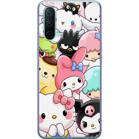 Kompatibelt Mobildeksel til OnePlus Nord CE 5G Tett mønster av søte figurer med store øyne i ulike farger og uttrykk med LABUBU-tekst