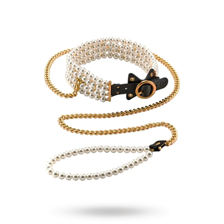 Luminious Pearl Leash & Collar - Vuxen.se - BDSM halsband, BDSM koppel