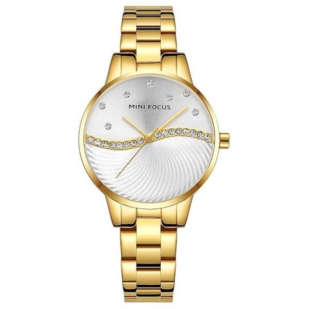 Mini Focus 0263l Stålbånd Diamant Vanntette Dame Armbåndsur (Gull)