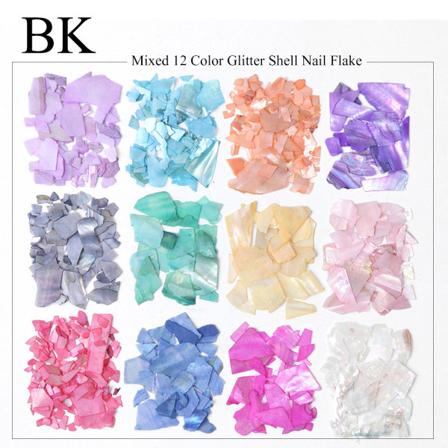 Negledekorasjoner for Nail Art Shell paljetter Fargerik Tynn Uregelmessig Abalone Broken Patch White 12-grid boxed-BK