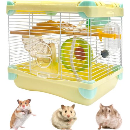 Resebur för hamster, portabelt litet djurhabitat med motionshjul - Ventilerat hölje för dvärghamstrar, möss, gerbiler & Ti