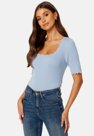 VILA Lalana Square Neck 2/4 Knit Top Kentucky Blue Klær