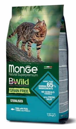 Monge B Wild Grain Free Sterilised Con Tonno e Piselli Cibo Secco