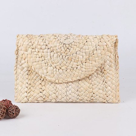 Halm Clutch Vesker for Kvinner Sommer Strandvesker Konvolutt Vevde Clutch Håndvesker