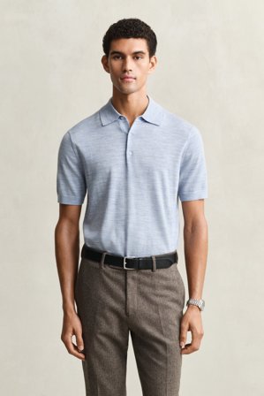 GANT Herren Kurzärmeliger Polopullover aus extrafeiner Merinowolle (XL) Hellblau