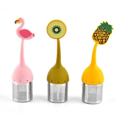 Teinfuser i fint nät, silikontefilter för lösa teblad med långt handtag, intervalldiffusor för att brygga lösa teblad, kryddor, kryddor (3 st, 