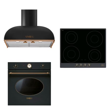 Smeg Colonial innbyggingsovn + induksjonstopp + kjøkkenvifte, antrasitt' - 'Antracit