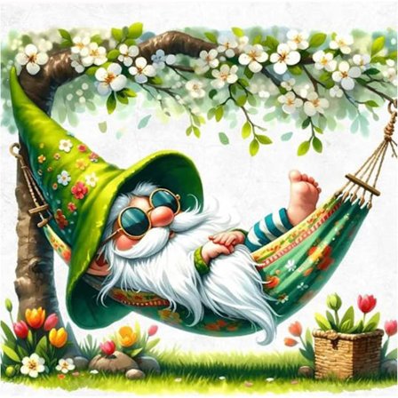 Gnome Blomma Diamantkonst Kit för Vuxna Nybörjare, Hängmatta Diamantmålning Kit, 5D Full Drill DIY Diamantprick Ädelsten Konst Kit Vägg Heminredning 