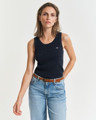 GANT - Kabelstrikket singlet med stretch til dame evening blue