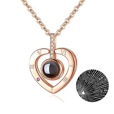 Jeg elsker deg Halskjede 100 Språk Hjerte Kjærlighet Halskjede heart rose gold