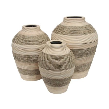 Maljakkosetti 3 kpl, köysi ja vaneri, luonnonbeige, 37-47 cm