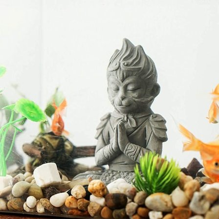 Apeskulptur för akvarium, akvariedekorationer, asiatiska Buddha-akvariedekorationer, samlarfigurer