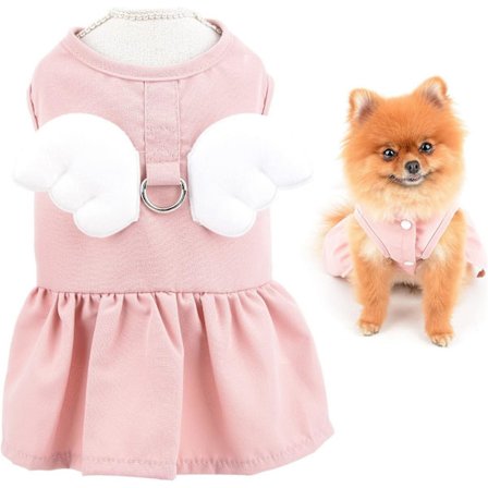 Ängelvinge-koiranvaljaat mekko ja talutushihnasetti kissa kesämekko D-renkaalla pennun hame kevät kesävaatteet pinkki