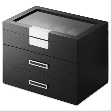 30 Slot Black Veneer Watch Display Box for Men - Watch boxes