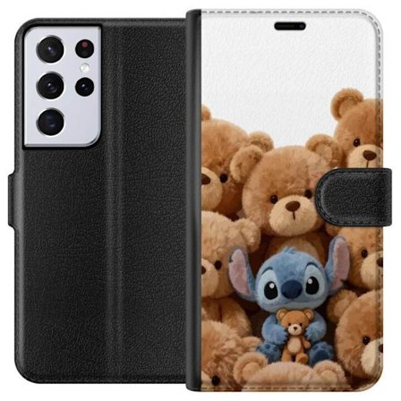 Kompatibel Tegnebogsetui til Samsung Samsung Galaxy S21 Ultra 5G Sød og sikker illustration med Stitch omgivet af bamser, der skaber en varm og legen