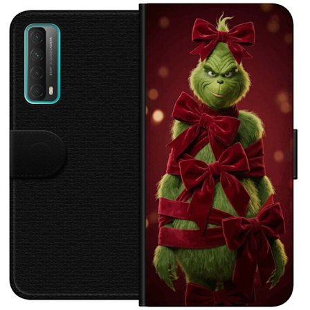 Yhteensopiva Lompakkokotelo Huawei Huawei P smart 2021 Grinchi-hahmo koristeltu punaisilla samettinauhoilla juhlavassa studiossa, leikkisällä ja hum