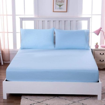 Blå påslakan 90 X 200 Cm Bomull, Anti-Rynk Stretchable Mjuk Andas För Tjock Madrass