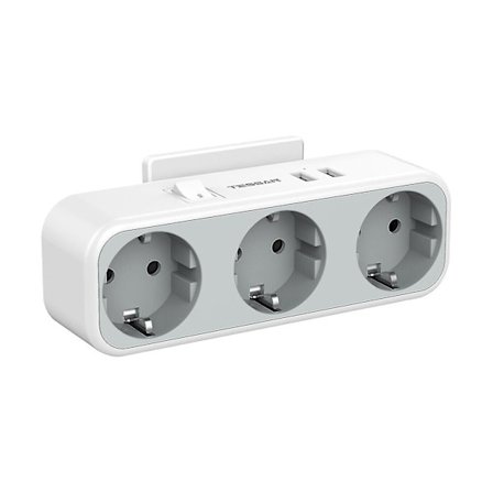 Vægmonteret strømstikadapter 3-vejs med 2 USB-porte og kontakt, 3 stik Europæisk stik til stikkontakter, multistik til stikkontakter og USB-adapter