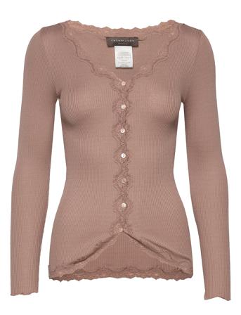 Silk Cardigan W/ Lace Strikkegenser Cardigan Brun Rosemunde