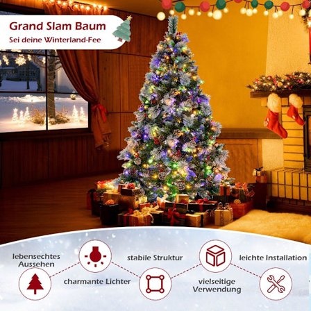 Ø110 x 185 cm Valaistu joulukuusi männyn neulasilla vihreä + valkoinen