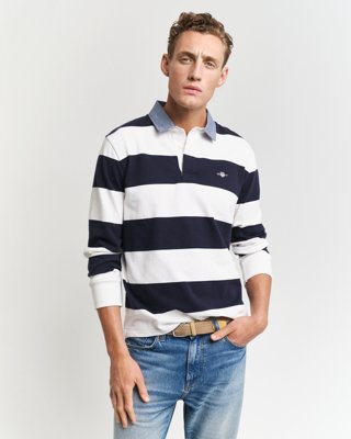 GANT - Stripete chambray heavy rugger til herre eggshell