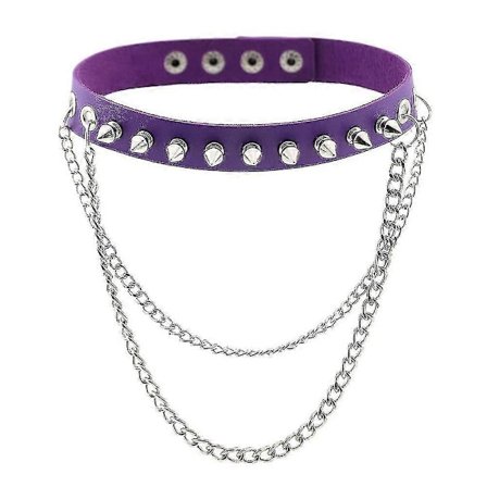 Punk Goth Metal Spikförsedd Länk Läderhalsband Choker(lila)
