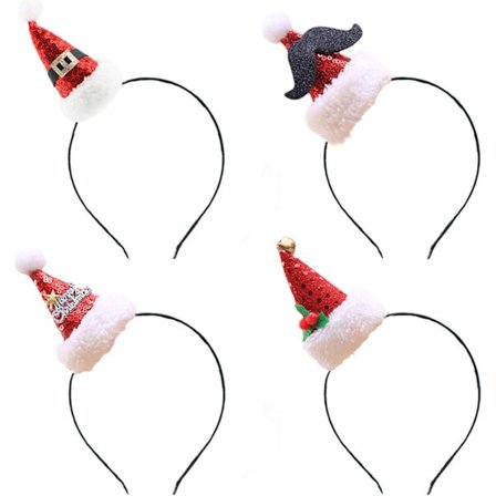 4 stk Julehatt med paljetter, Santa-hette, pannebånd, tiara