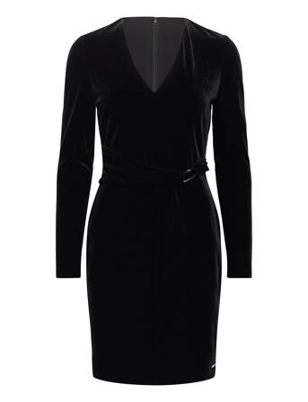 Velvet V Neck Metal Dress Kort Klänning Black Calvin Klein