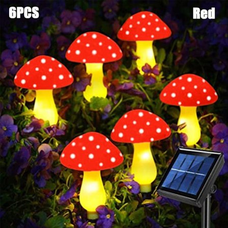 6-pack Solcells-Svamplampa Fairy String Lights RÖD