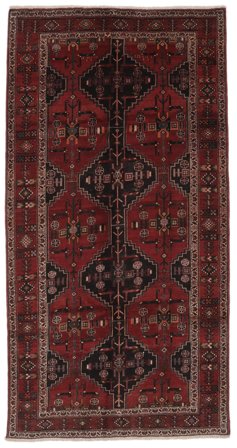 Shiraz Teppich Orientalischer Läufer Schwarz/Dunkelrot (Wolle, Persien/Iran)