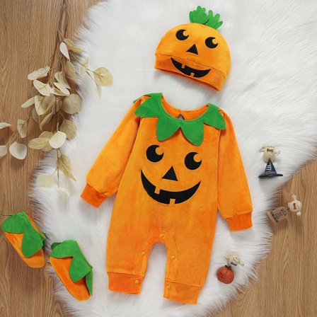 Halloweenkostym Nyfödd Pumpa Romper + Hatt + Strumpor Set Babykläder
