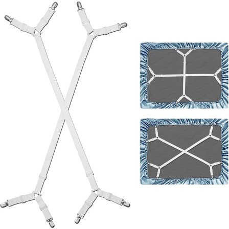 2-osainen lakanan kiristin, joustavat nauhat lakanoille, suojuksen kiristimet, säädettävissä jopa 260 cm, metalliklipsillä, universaali koko, 