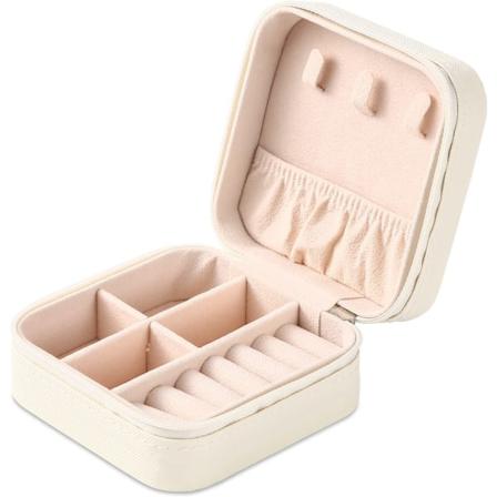 Bärbar Travel Mini Smyckeskrin Läder Smycken Ring Organizer