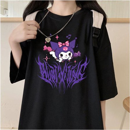 Sanrio Kuromi Anime kortærmet sort grafisk T-shirt til kvinder