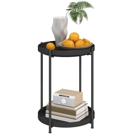 Rootz rund sidobord med hylla - soffbord - soffa bord - hållbar metall - 44 cm x 44 cm x 56 cm