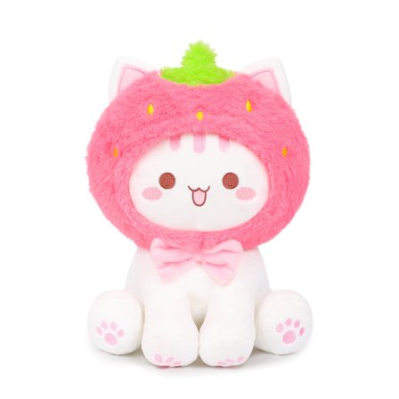 Söt Jordgubbs-Katt Plyschleksak 10" Kawaii Kattunge Fylld Djur, Katt Jordgubbe Plushie Kudde Present till Barn