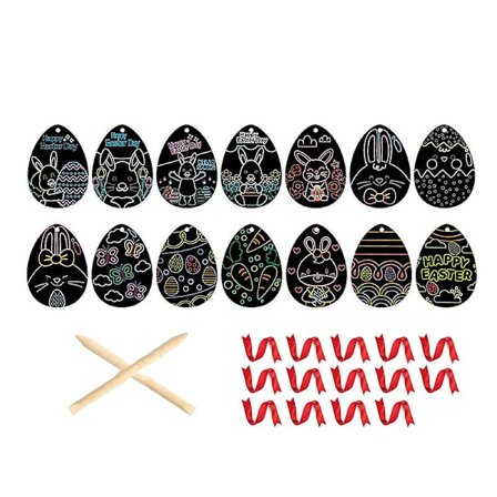 Sett påske skrapeegg glatt kant utsøkt mønster ingen maling kreves hengehull design DIY skrapeegg håndverk med trepinner båndsett fest