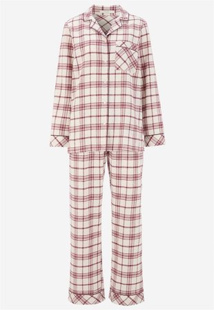 Cellbes of Sweden - Ternet pyjamas i flonel i beige/lyserød/ternet til damer i størrelse 50/52