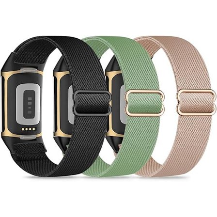 Tre elastiske armbånd, kompatible med Fitbit Charge 5/Fitbit Charge 6, unisex, pustende og justerbare.