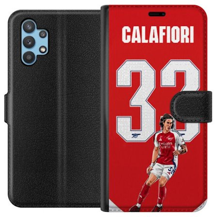 Kompatibel Tegnebogsetui til Samsung Galaxy A32 5G Calafiori nummer 33 rød baggrund sport-inspireret fodbold design, der hylder styrke, passion og klu