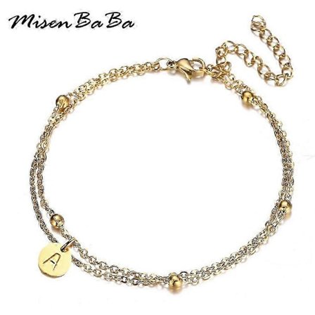 Minimalistisk Design Rostfritt Stål Skiva Mynt Bokstav Initial Armband För Kvinnor Flerlagers Kedja Alfabet Berlock Armband Smycken