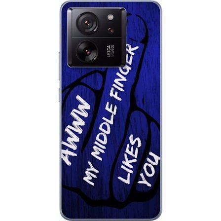 Kompatibelt Mobildeksel til Xiaomi 13T Pro Mørk typografisk illustrasjon med hjerteform og budskap om vennskap mot dyp blå tretekstur