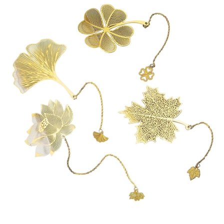 4 stk. Metal Blad Bogmærke Gul Hul Bogmærke Bærbar Delikat Bogmærke med Metal Vedhæng til Studerende Læsere Forfattere