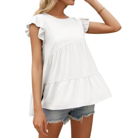 Dam T-shirt Sommar Spets Rund Hals Kort Ärm Casual Lös