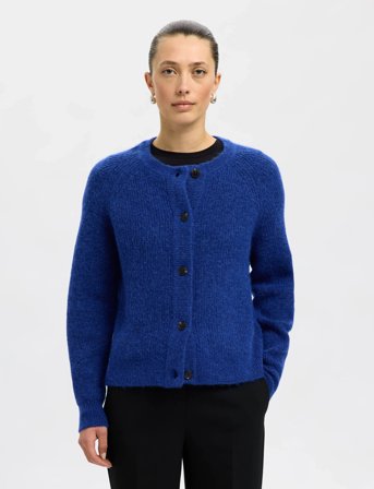 Selected Slflulu Ls Knit Short Cardigan Noos - Blue - L